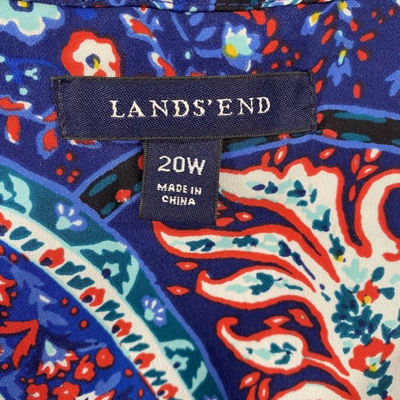 Lands End Blouse Womens 20W Blue Paisley Print Long Sleeve Button Up Shirt Top - Picture 4 of 12